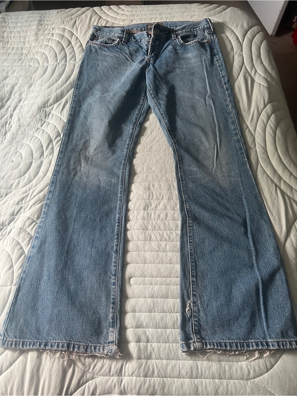 Hollister Light Blue Denim Flare Leg Jeans with Leather Brand Patch